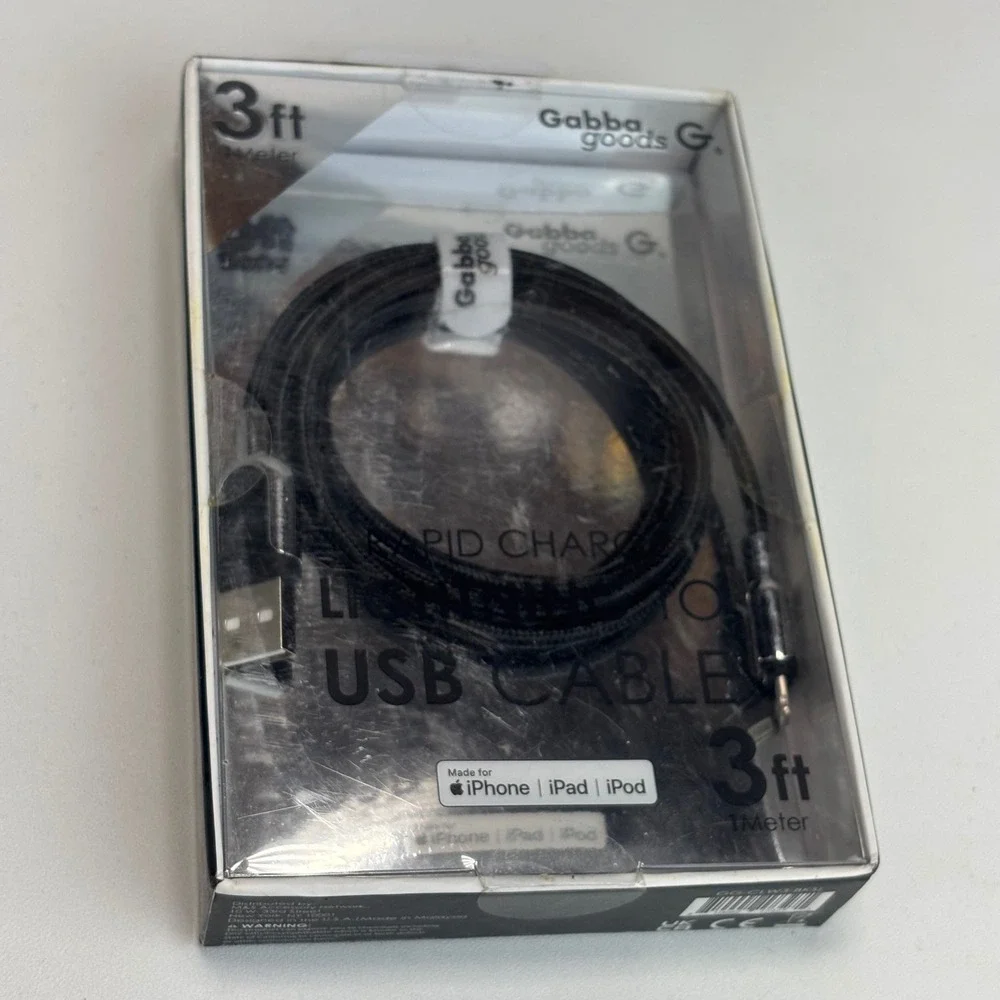 Gabba Goods Lightning to USB Cable 3ft Black Braided Rapid Charge Sync
